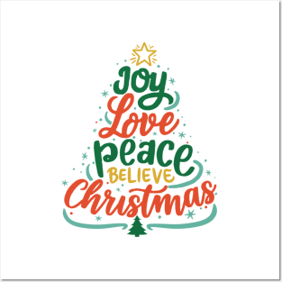 Joy Love Peace Believe Christmas Posters and Art